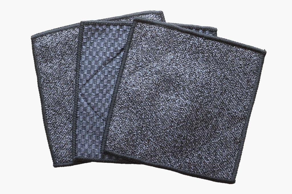 three reusable scrub cloths